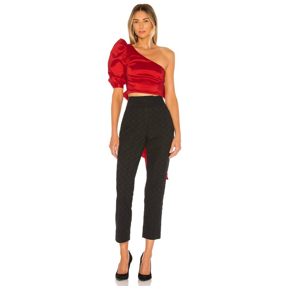 NBD Red One Shoulder Top XS Cocktail Party Designer Taffeta Revolve $188 NEW